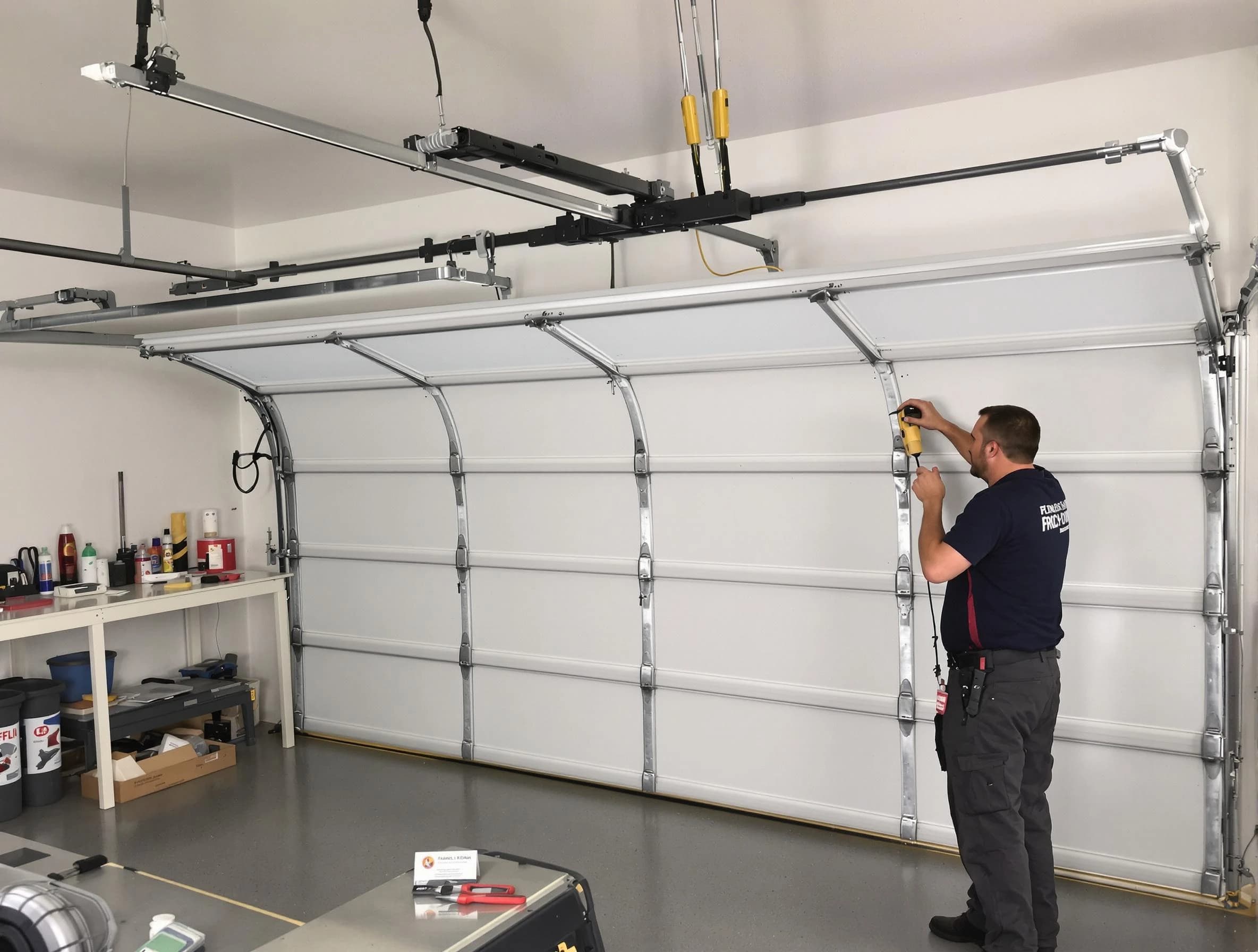 Peabody Garage Door Repair certified technician performing overhead door system repair in Peabody