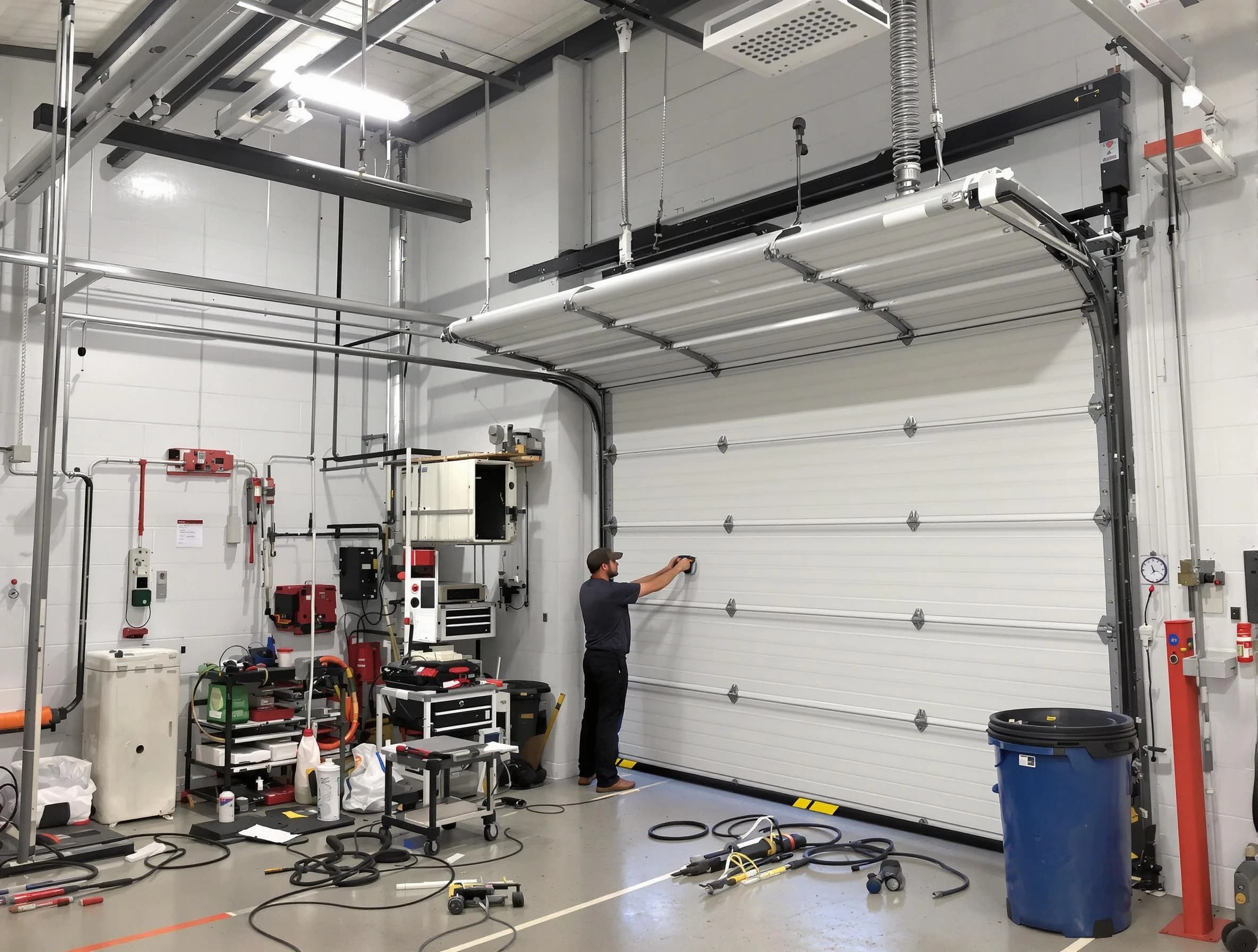 Peabody Garage Door Repair certified technician performing commercial door repair at a Peabody business facility