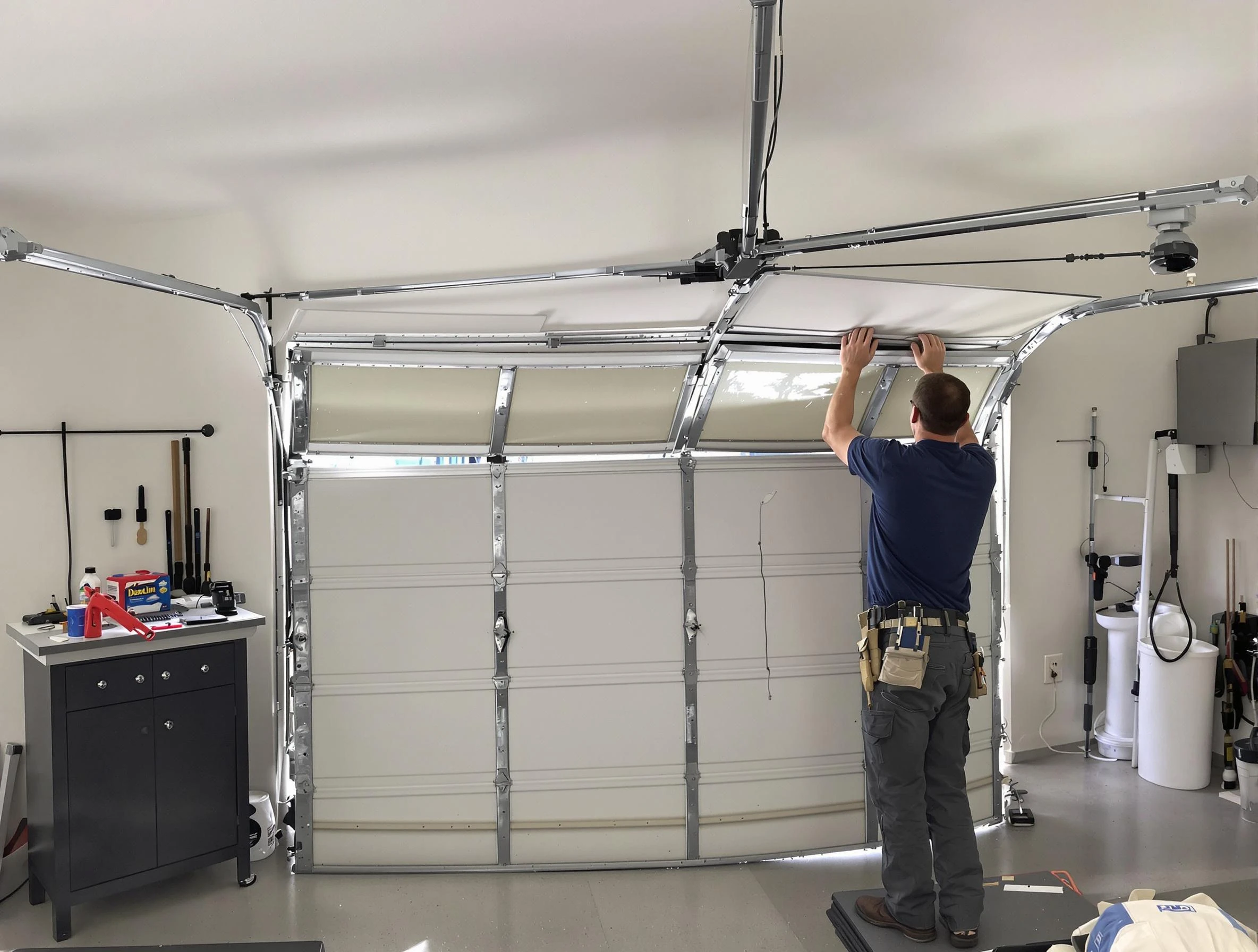 Peabody Garage Door Repair specialist performing precise section replacement on Peabody garage door