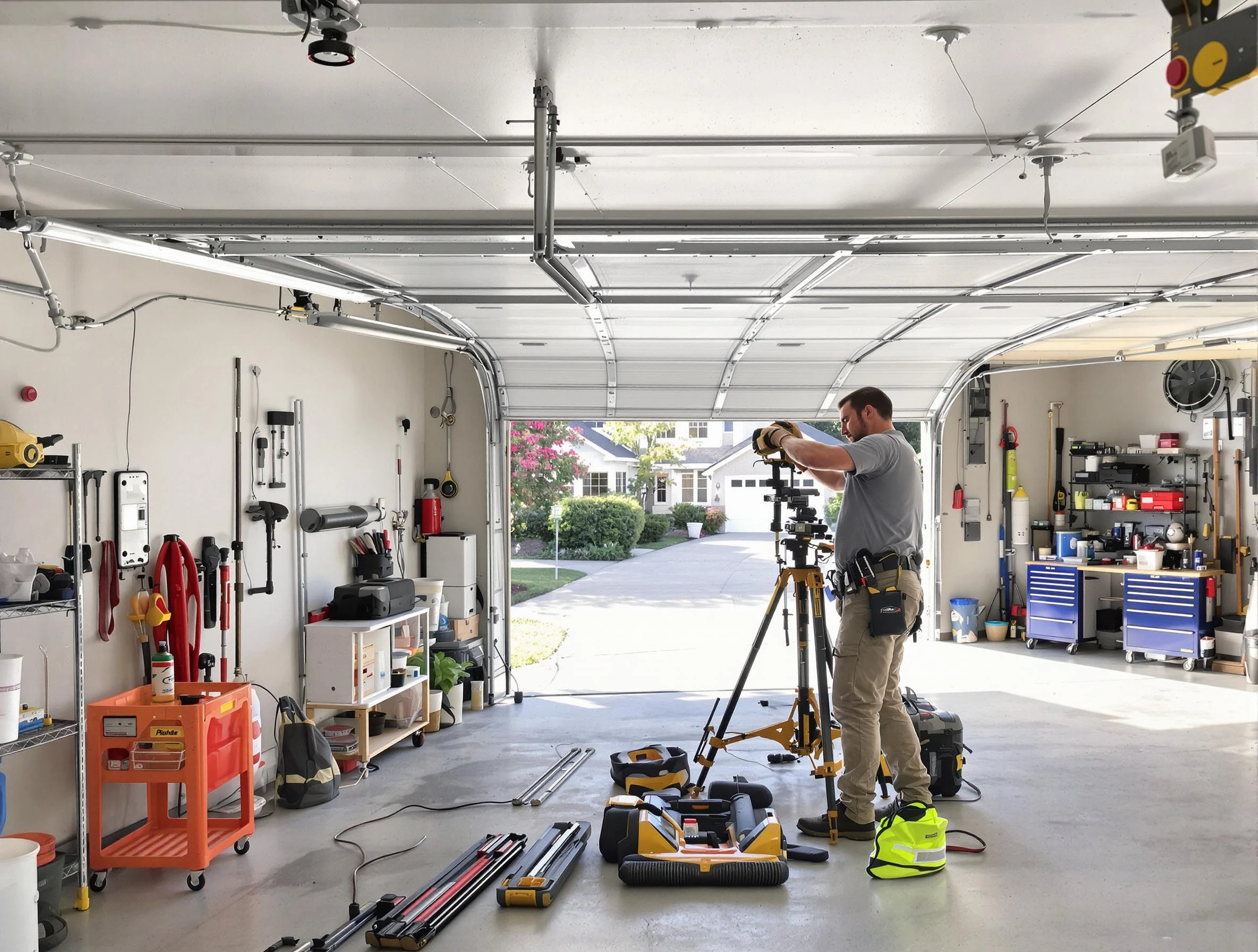 Peabody Garage Door Repair specialist performing laser-guided track alignment in Peabody